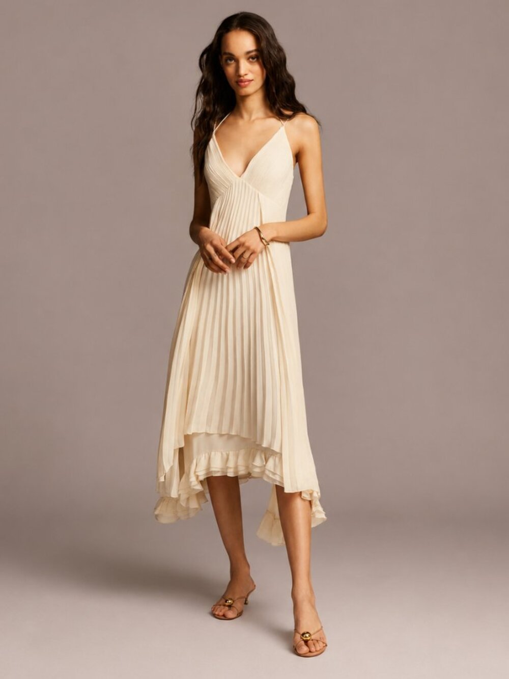 NWT Anthropologie Mare Mare V-Neck Layered Pleated Midi Dress